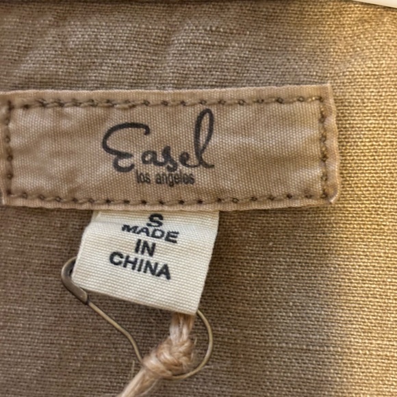 Easel Women’s button up jacket deep khaki floral stamped design drawstring Small - Picture 6 of 9